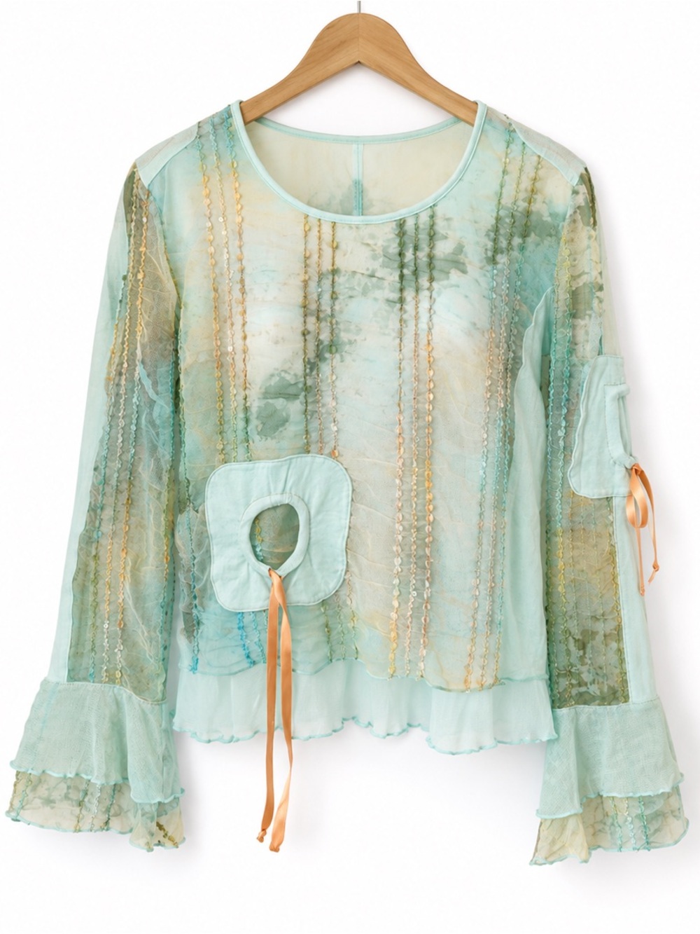 Sheer Whimsical Fairycore Mermaidcore Ruched Tie Dye Boho Art Top Artsy